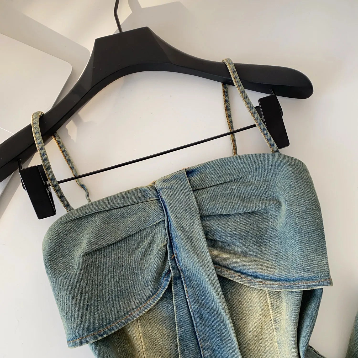 Denim Set With Sleeveless Cami Top And Mini Skirt Slim Fit Zipper