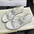 Elegant Cross Strap Wedge Sandals Low Heel Slip On