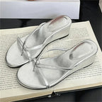 Elegant Cross Strap Wedge Sandals Low Heel Slip On