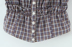 Sweet Plaid Chic Single Breasted Cropped Tops French Square Collar Puff Sleeve Blouse