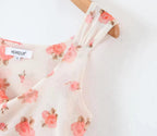 Apricot Floral Mesh Tank Top With V Neck And Ruched Corset Silhouette Sleeveless Crop Cami