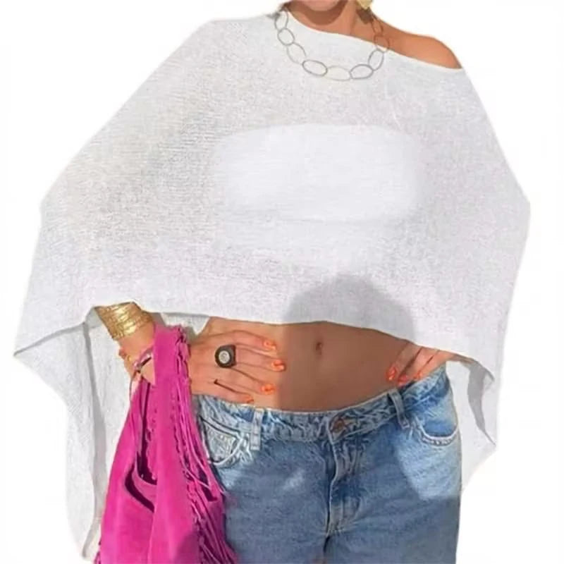 Off Shoulder Knit See Through Lightweight Pullover
