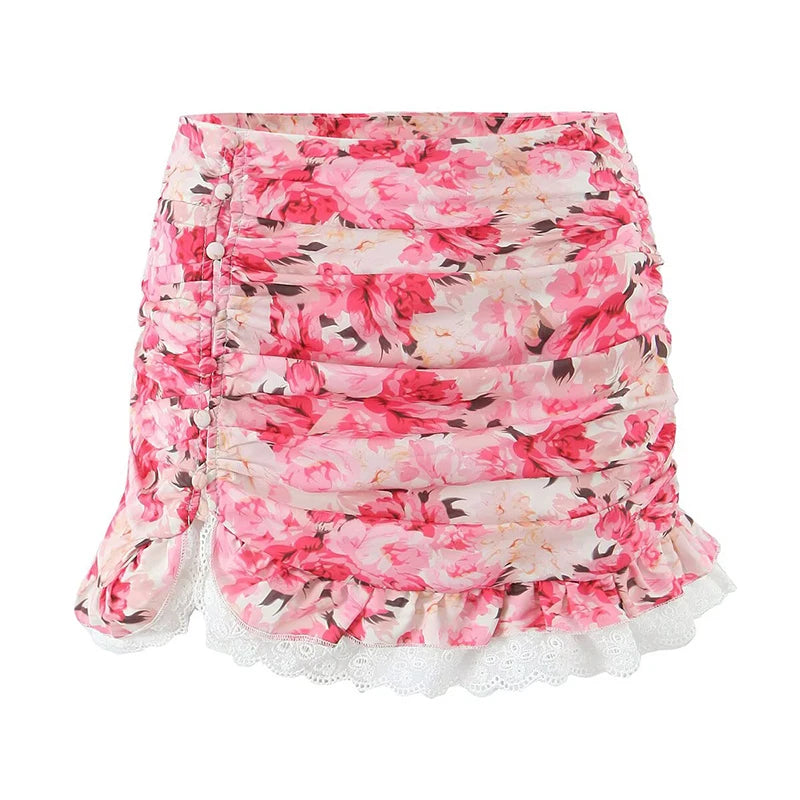 Boho Floral Print 2 Pieces Skirts Set Holiday Summer Women Sexy Backless Halter Top + Mini Skirt