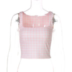 Square Collar Plaid Tank Top Sleeveless