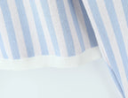 Sweet Blue White Striped Button Through Pointelle Knit Cardigan Sweater Woman Full Puff Sleeve Jumper Cropped Knitwear