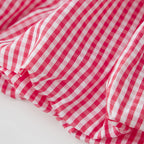 Women's Summer Plaid Outfits Off Shoulder Puff Short Sleeve Crop Tops + Mini Bubble Skirt Sets Retro Party Clothes