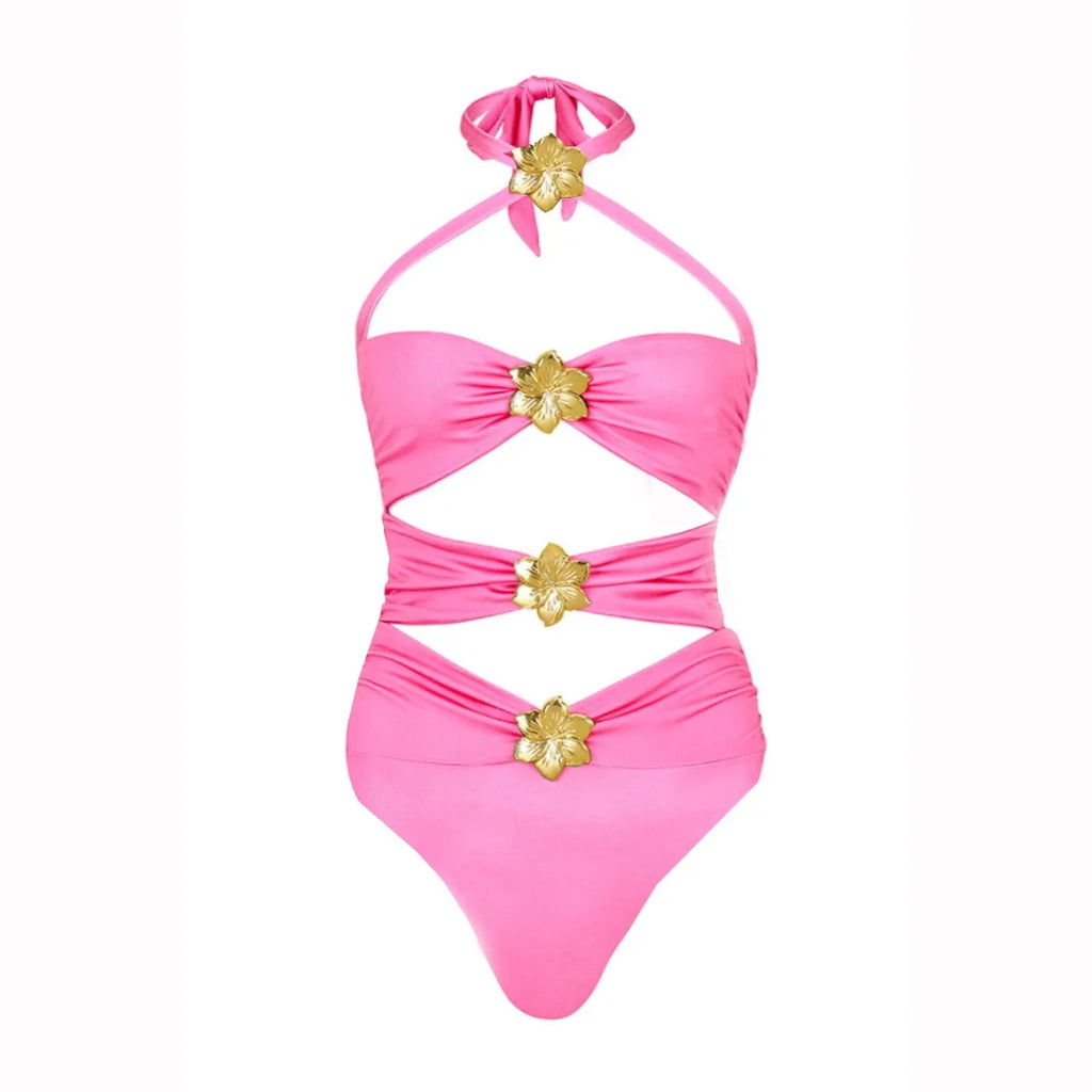 Off Shoulder Patchwork Belted One Piece Swimsuit With Cover Up for Beachside