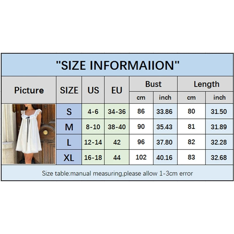 Fairycore Ribbon Bow Babydoll Mini Dress With Square Collar Lace Trim And Flowy