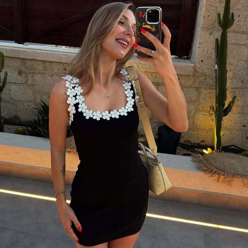 Black Glam Floral Backless Corset Slip Dress Sleeveless