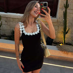 Black Glam Floral Backless Corset Slip Dress Sleeveless