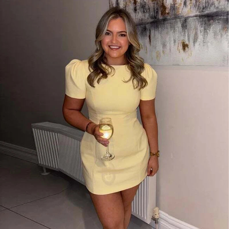 Pleated Mini Dress For Women Elegant Short Sleeve