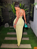 Ruched Spaghetti Strap Maxi Dress Backless Bandage For Women