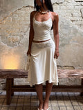 White Lace Patchwork Halter Set With Tank Top And A Line Skirt
