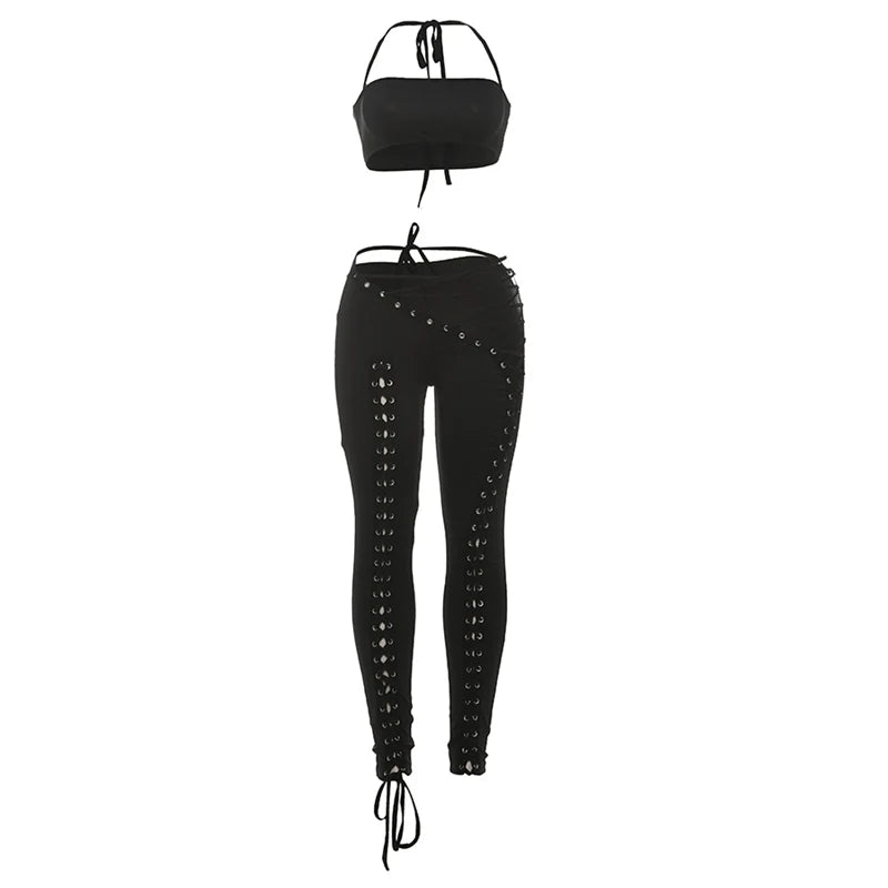 Midnight Halter Camisole Set With Shirred Pants