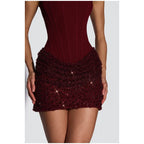 Sequin Patchwork Sling Mini Dress Off Shoulder Backless Waist Cinching Party Gown