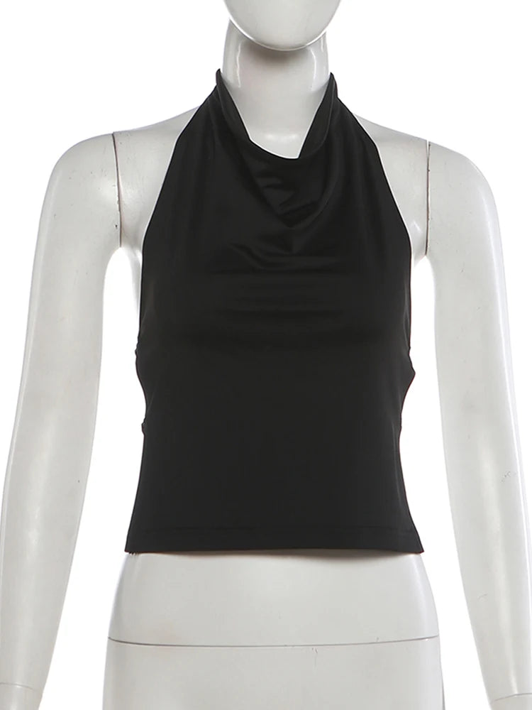 Backless Halter Tank Top Off Shoulder