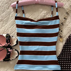 Retro Striped Vest Camisole Top With Color Block Detail