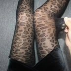 Gothic Leopard Sheer Stockings With Transparent Finish Seamless Pantyhose Edge