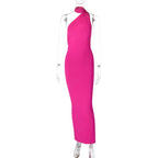 One Shoulder Backless Ruched Slim Long Dress
