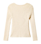 Apricot Knit Tee With Vintage Nineties Aesthetic Long Sleeve Striped Top For Cozy Layering