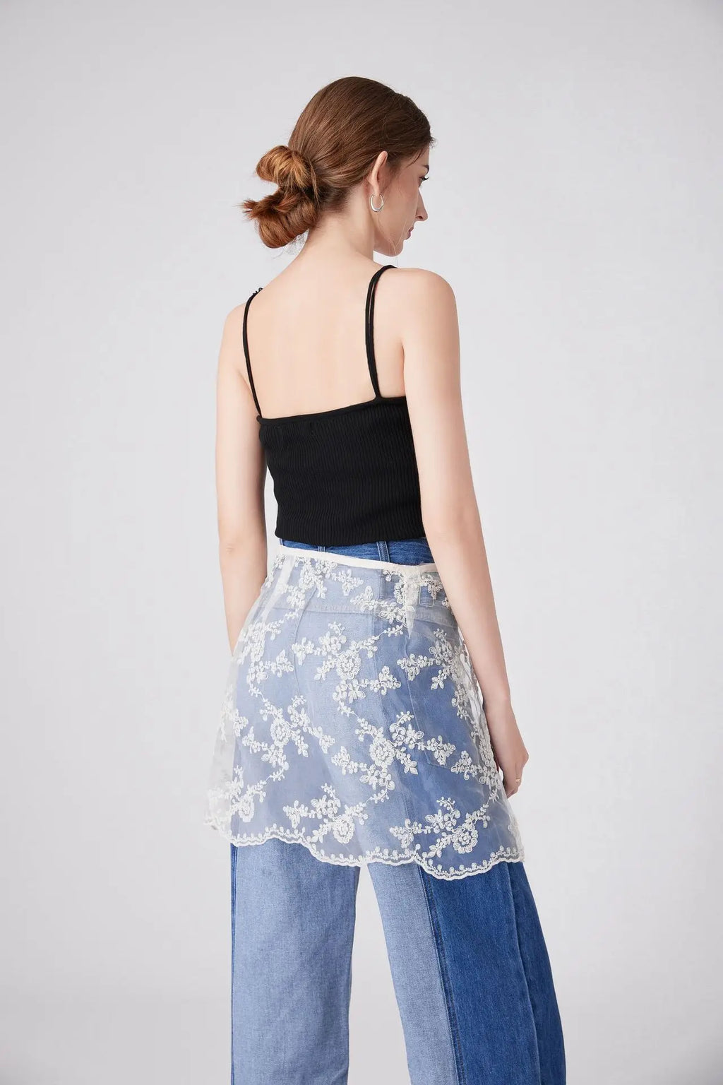 Floral Embroidered Lace Sheer Skirt Overlay