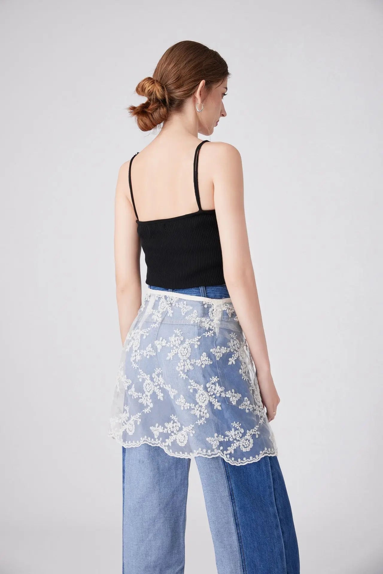 Floral Embroidered Lace Sheer Skirt Overlay