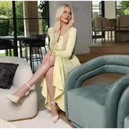 Knit Ribbed Long Dress For Women Slim Fit Flare Sleeves With Pockets