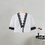 Polka Dot Chic Set With V Neck Crop Top And Ruffle Skirt