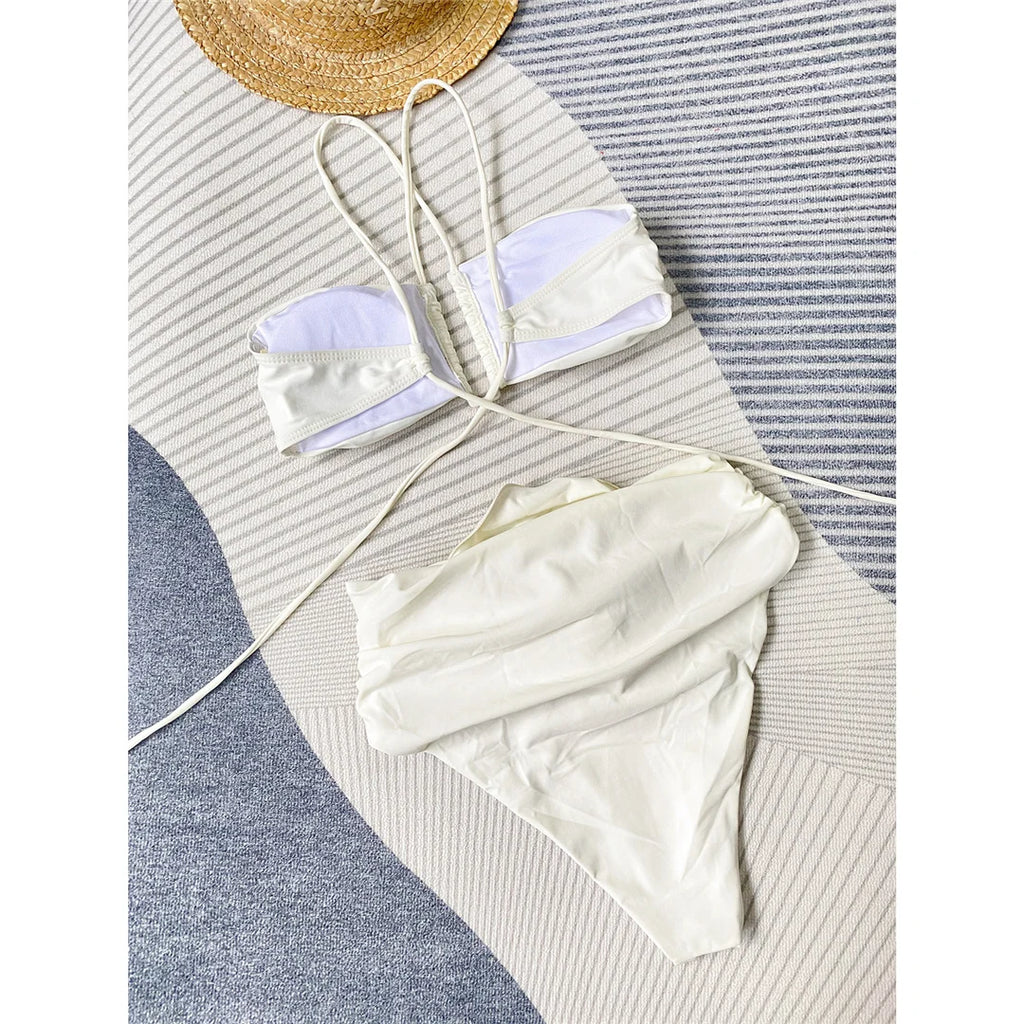 Floral 3D Detail Bikini Swimsuit With High Waist And Wrinkled Texture For Beach Days