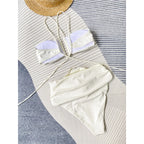 Floral 3D Detail Bikini Swimsuit With High Waist And Wrinkled Texture For Beach Days