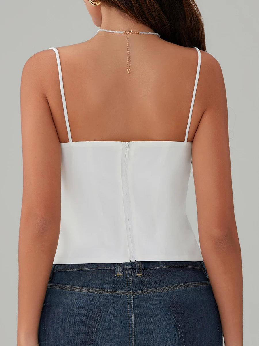Chic Backless Corset Top With Zip Up Bustier Crop Spaghetti Strap