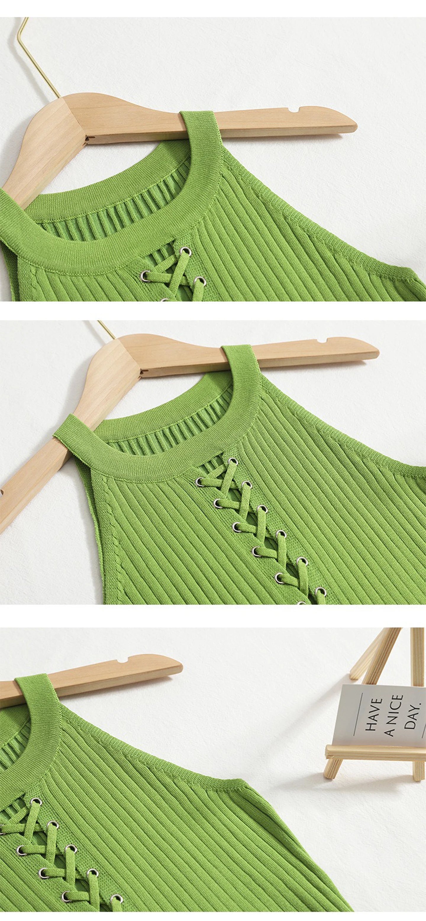Knit Bandage Mini Dress For Women Sleeveless O-Neck Bodycon