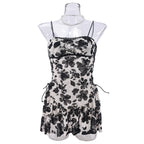 Floral Print Strapless Mini Dress With Ruffles Sleeveless Above Knee