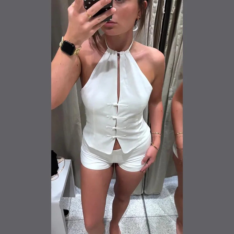 Halter Top And Shorts Set With Backless
