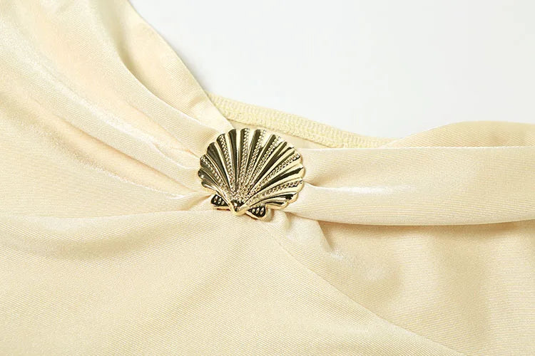Metallic Satin Halter Mini Dress With Backless Ruched Silhouette