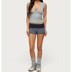 Fold Over Lounge Shorts For Women Elastic Waist Soft Comfort With Y2K Vibe