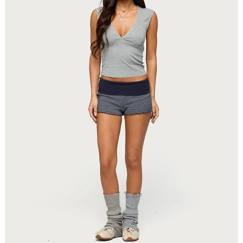 Fold Over Lounge Shorts For Women Elastic Waist Soft Comfort With Y2K Vibe