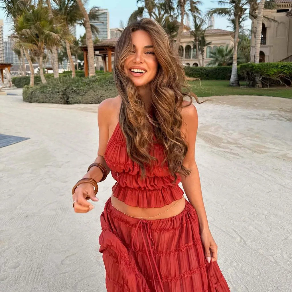 Elegant Backless Sleeveless Set with Adjustable Strap