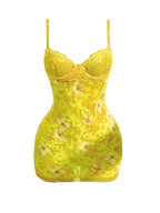 Lace Mini Dress With Spaghetti Straps High Waist Backless Retro Print