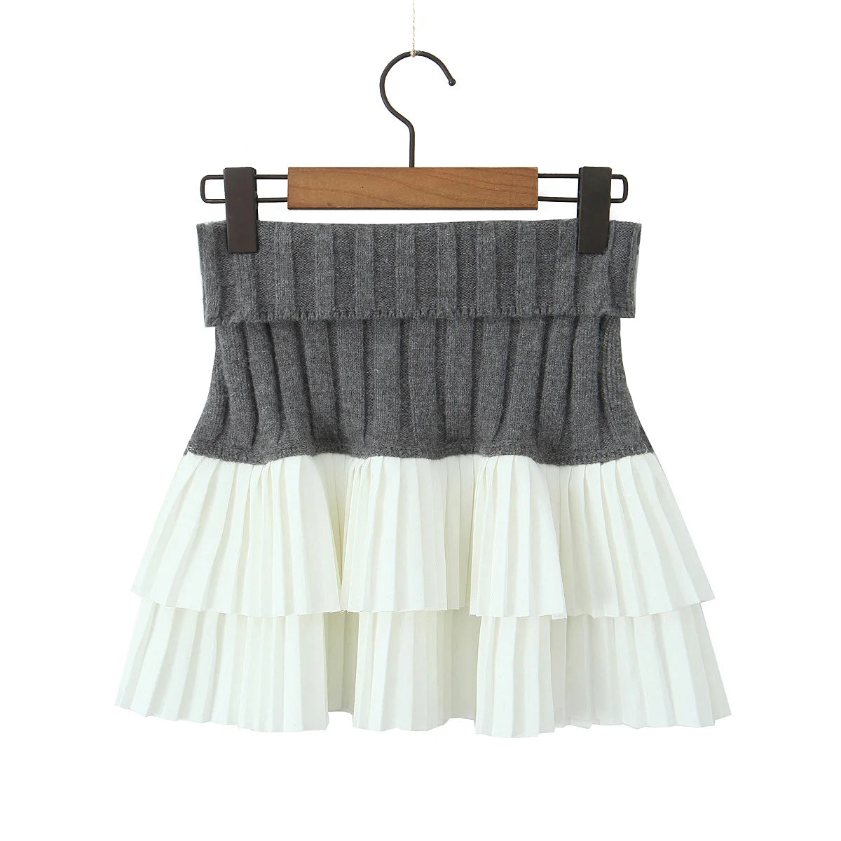 Knit Color Block Mini Skirt High Waisted Pleated