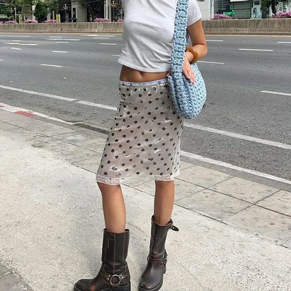Vintage Polka Dot Glitter High Waist Skirt With Sequin Shine And Glam