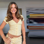 Retro Striped Two Piece Set With V Neck Crop Top And Capri Pants
