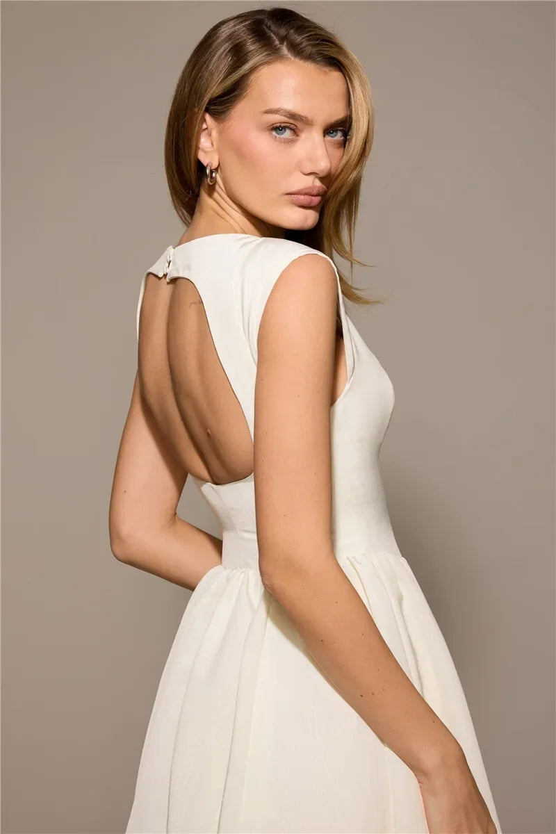 Chic Circle Cutout Back Midi Dress With Fluffy Hem
