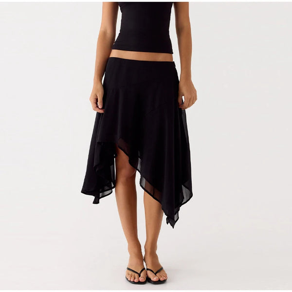 Boho Printed Long Skirt With High Waist And Irregular Hem Tassel Detail