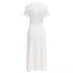 Knit Ribbed Bodycon Midi Dress With O Neck And Short Sleeves