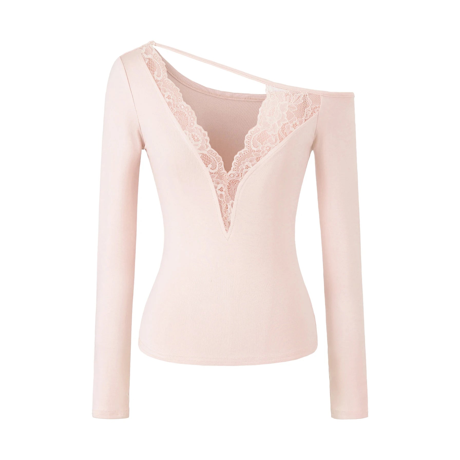 Lace Splice Long Sleeve Vneck Top For Night Out Chic