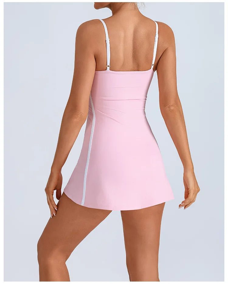 Women's Tennis Sleeveless Contrast Workout Yoga Build in Shorts Fashion Tight Fitting Skirts Suit