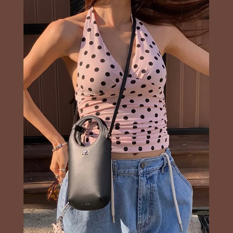 Polka Dot Off Shoulder Backless Camisole Tank Top