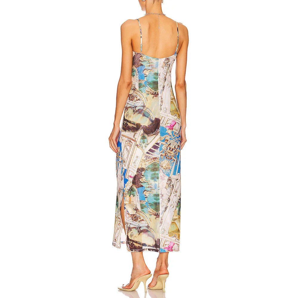 Sunlit Printed Strap Dress With Slim Fit Silhouette