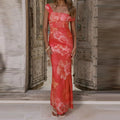 Elegant Floral Mesh Maxi Dress Sleeveless With Slash Collar